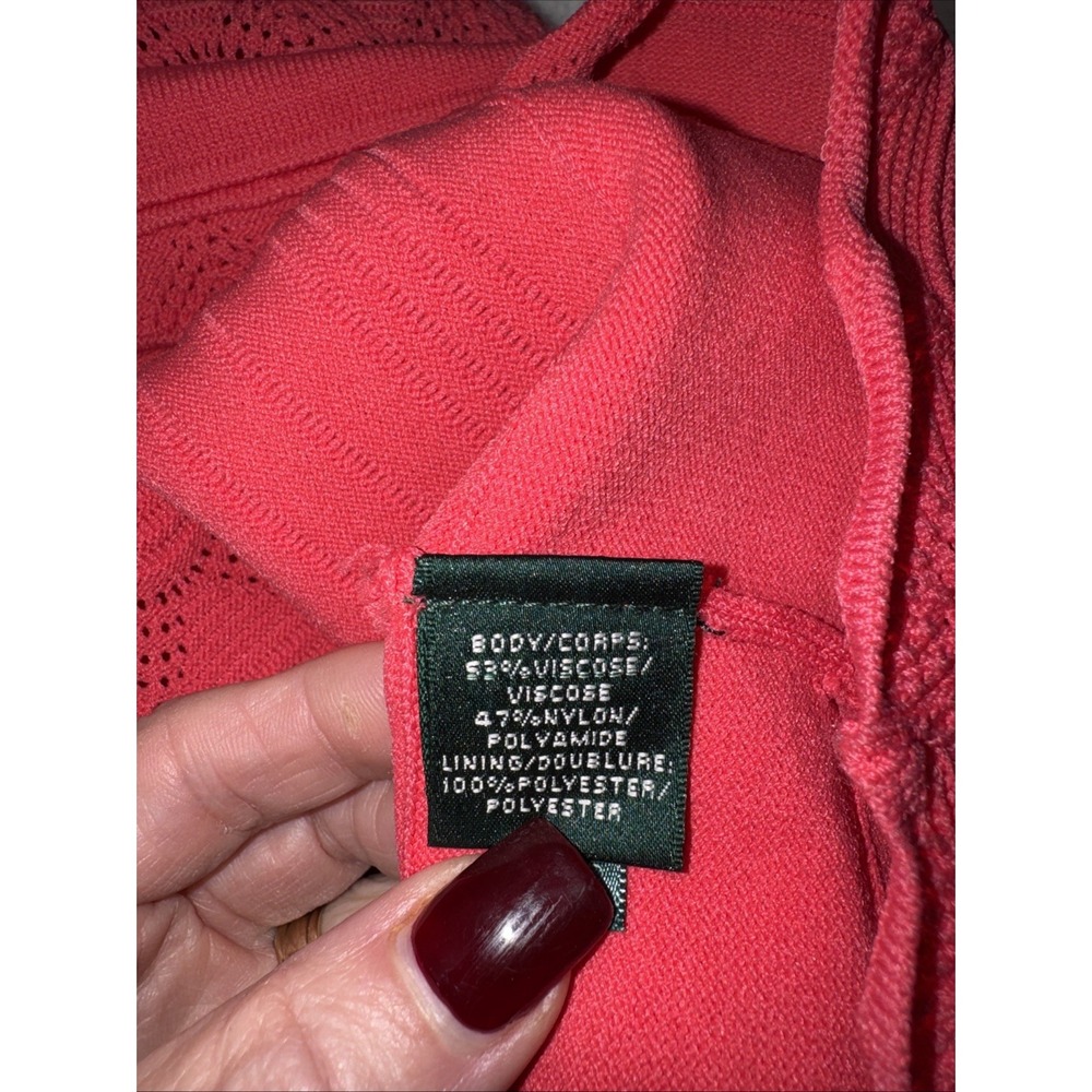 Lauren Ralph Lauren Coral Pink Pointelle- Knit Sheath Dress Size Extra Large - Picture 4 of 5